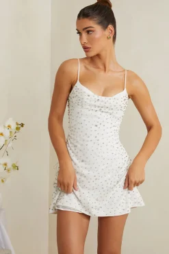 Oh Polly Party Dresses | Bride To Be^Hand Embellished Cowl Neck Mini Dress in White