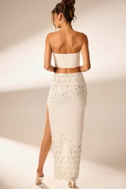 Oh Polly Women'S Clothing Sale - $65 And Under | Women'S Clothing Sale - $40 And Under^Hand Embellished Maxi Skirt in Ivory
