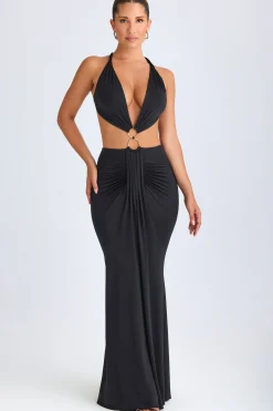 Oh Polly Night Out^Hardware Detail Cut-Out Halterneck Maxi Dress in Black