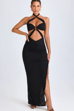 Oh Polly Night Out | Mesh Dresses^Hardware Detail Cut-Out Halterneck Maxi Dress in Black