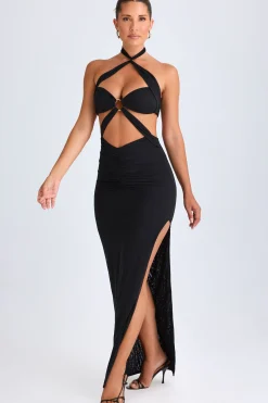Oh Polly Night Out | Mesh Dresses^Hardware Detail Cut-Out Halterneck Maxi Dress in Black