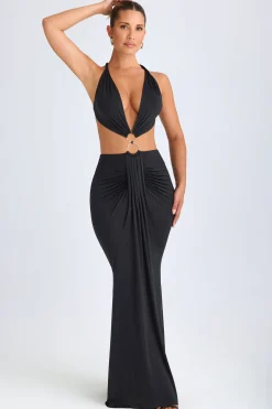 Oh Polly Night Out^Hardware Detail Cut-Out Halterneck Maxi Dress in Black