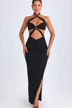 Oh Polly Night Out | Mesh Dresses^Hardware Detail Cut-Out Halterneck Maxi Dress in Black