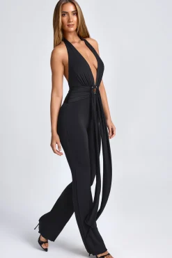 Oh Polly Jumpsuits & Unitards | Night Out^Hardware Detail Plunge Halterneck Jumpsuit in Black