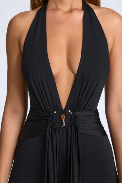 Oh Polly Jumpsuits & Unitards | Night Out^Hardware Detail Plunge Halterneck Jumpsuit in Black
