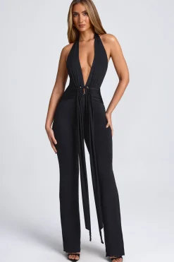 Oh Polly Jumpsuits & Unitards | Night Out^Hardware Detail Plunge Halterneck Jumpsuit in Black