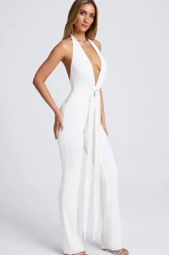 Oh Polly Jumpsuits & Unitards^Hardware Detail Plunge Halterneck Jumpsuit in White
