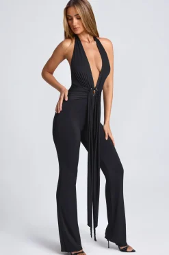 Oh Polly Jumpsuits & Unitards | Night Out^Hardware Detail Plunge Halterneck Jumpsuit in Black