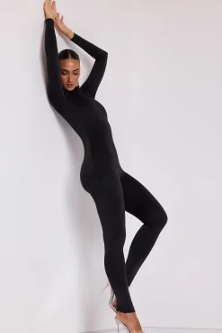 Oh Polly Jumpsuits & Unitards^High Neck Long Sleeve Jumpsuit in Black