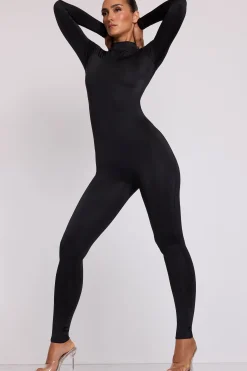 Oh Polly Jumpsuits & Unitards^High Neck Long Sleeve Jumpsuit in Black