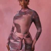 Oh Polly Women'S Clothing Sale - $65 And Under | Women'S Clothing Sale - $40 And Under^High Neck Long Sleeve Mesh Bodysuit in Blush