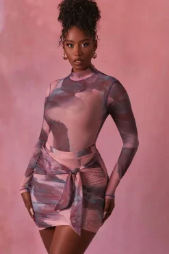 Oh Polly Women'S Clothing Sale - $65 And Under | Women'S Clothing Sale - $40 And Under^High Neck Long Sleeve Mesh Bodysuit in Blush