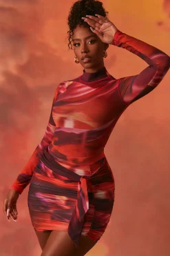 Oh Polly Women'S Clothing Sale - $65 And Under | Women'S Clothing Sale - $40 And Under^High Neck Long Sleeve Mesh Bodysuit in Orange