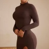 Oh Polly Tencel™ Modal Dresses^High Neck Long Sleeve Mini Dress in Chocolate