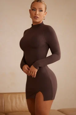 Oh Polly Tencel™ Modal Dresses^High Neck Long Sleeve Mini Dress in Chocolate