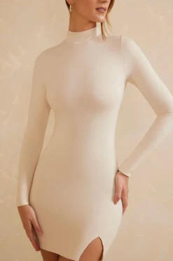 Oh Polly Tencel™ Modal Dresses^High Neck Long Sleeve Mini Dress in Ivory