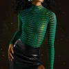 Oh Polly Women'S Clothing Sale - $65 And Under | Women'S Clothing Sale - $40 And Under^High Neck Mesh Bodysuit in Striped Print