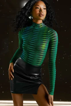 Oh Polly Women'S Clothing Sale - $65 And Under | Women'S Clothing Sale - $40 And Under^High Neck Mesh Bodysuit in Striped Print