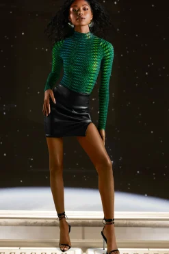 Oh Polly Women'S Clothing Sale - $65 And Under | Women'S Clothing Sale - $40 And Under^High Neck Mesh Bodysuit in Striped Print