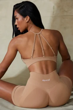 Oh Polly Women'S Clothing Sale - $65 And Under | Women'S Clothing Sale - $40 And Under^High Neck Open Back Define Luxe Sports Bra in Warm Taupe WarmTaupe