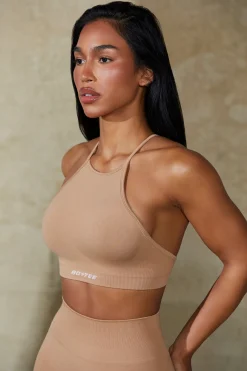 Oh Polly Women'S Clothing Sale - $65 And Under | Women'S Clothing Sale - $40 And Under^High Neck Open Back Define Luxe Sports Bra in Warm Taupe WarmTaupe