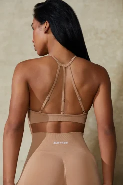 Oh Polly Women'S Clothing Sale - $65 And Under | Women'S Clothing Sale - $40 And Under^High Neck Open Back Define Luxe Sports Bra in Warm Taupe WarmTaupe