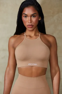 Oh Polly Women'S Clothing Sale - $65 And Under | Women'S Clothing Sale - $40 And Under^High Neck Open Back Define Luxe Sports Bra in Warm Taupe WarmTaupe