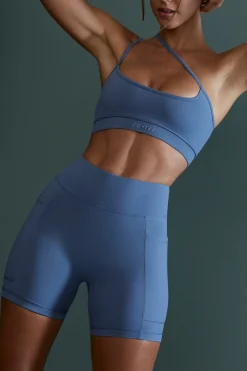 Oh Polly Matching Sets^High Waist Biker Shorts with Pockets in Blue