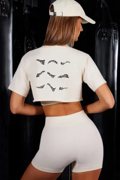 Oh Polly Matching Sets | Shorts^High Waist Cross Over Ribbed Mini Shorts in Ivory