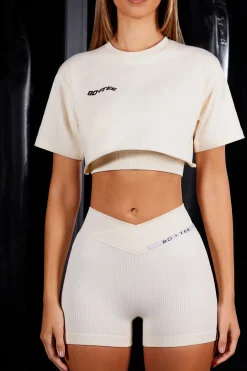 Oh Polly Matching Sets | Shorts^High Waist Cross Over Ribbed Mini Shorts in Ivory