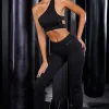 Oh Polly Matching Sets | Leggings^High Waist Split Flare Ribbed Leggings in Black