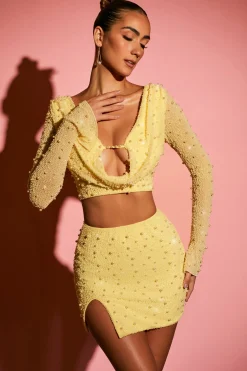 Oh Polly Women'S Clothing Sale - $65 And Under | Women'S Clothing Sale - $40 And Under^High Waist Thigh Split Mini Skirt in Yellow