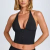 Oh Polly Co-Ords | Tops^Hook-And-Eye Halterneck Corset Top in Black