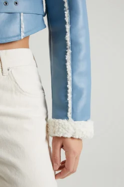 Oh Polly Outerwear | Fall Outfits^Jacket with Shearling Collar and Trim in Blue