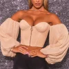 Oh Polly Women'S Clothing Sale - $65 And Under | Women'S Clothing Sale - $40 And Under^Keep On Shining Bardot Puff Sleeve Crop Top in Gold