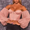 Oh Polly Women'S Clothing Sale - $65 And Under | Women'S Clothing Sale - $40 And Under^Keep On Shining Bardot Puff Sleeve Crop Top in Rose Gold