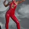 Oh Polly Jumpsuits & Unitards^Keyhole Cut Out Vinyl Jumpsuit in Red