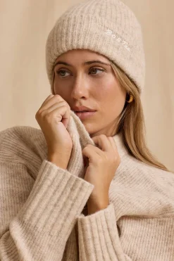 Oh Polly Knitwear^Knit Beanie Hat in Cream Marl CreamMarl