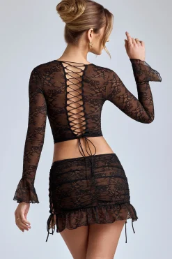 Oh Polly Co-Ords | Tops^Lace Long Sleeve Top in Black