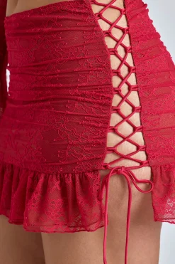 Oh Polly Skirts & Skorts | Co-Ords^Lace Ruffle Mini Skirt in Cherry Red CherryRed