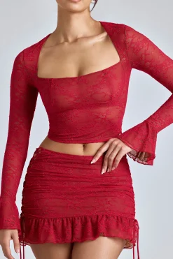 Oh Polly Skirts & Skorts | Co-Ords^Lace Ruffle Mini Skirt in Cherry Red CherryRed