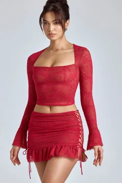 Oh Polly Skirts & Skorts | Co-Ords^Lace Ruffle Mini Skirt in Cherry Red CherryRed