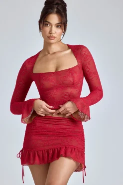 Oh Polly Skirts & Skorts | Co-Ords^Lace Ruffle Mini Skirt in Cherry Red CherryRed