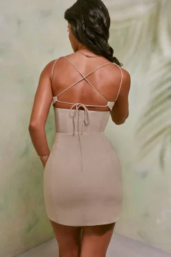 Oh Polly Women'S Clothing Sale - $65 And Under^Lace Up Back Linen Mini Dress in Sand
