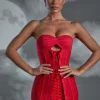 Oh Polly Mesh Dresses^Lace Up Bandeau Mini Dress in Red
