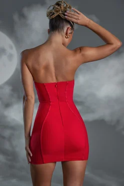 Oh Polly Mesh Dresses^Lace Up Bandeau Mini Dress in Red