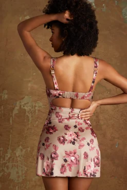 Oh Polly Women'S Clothing Sale - $65 And Under^Lace Up Corset Mini Dress in Beige Print BeigePrint