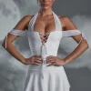 Oh Polly Mesh Dresses^Lace Up Halter Neck Mini Dress in White