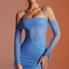 Oh Polly Women'S Clothing Sale - $65 And Under | Women'S Clothing Sale - $40 And Under^Lace Up Long Sleeve Corset Mini Dress in Blue
