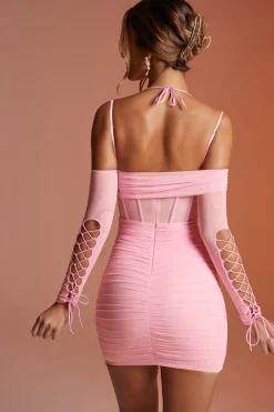 Oh Polly Women'S Clothing Sale - $65 And Under | Women'S Clothing Sale - $40 And Under^Lace Up Long Sleeve Corset Mini Dress in Pink